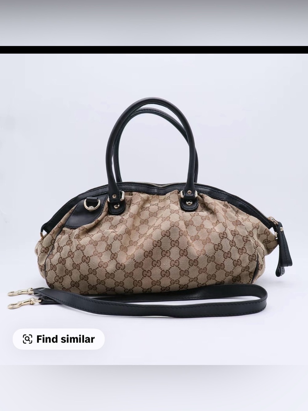 Gucci Beige/Brown Monogram Canvas Top-Handle Shoulder Bag with Black Trim